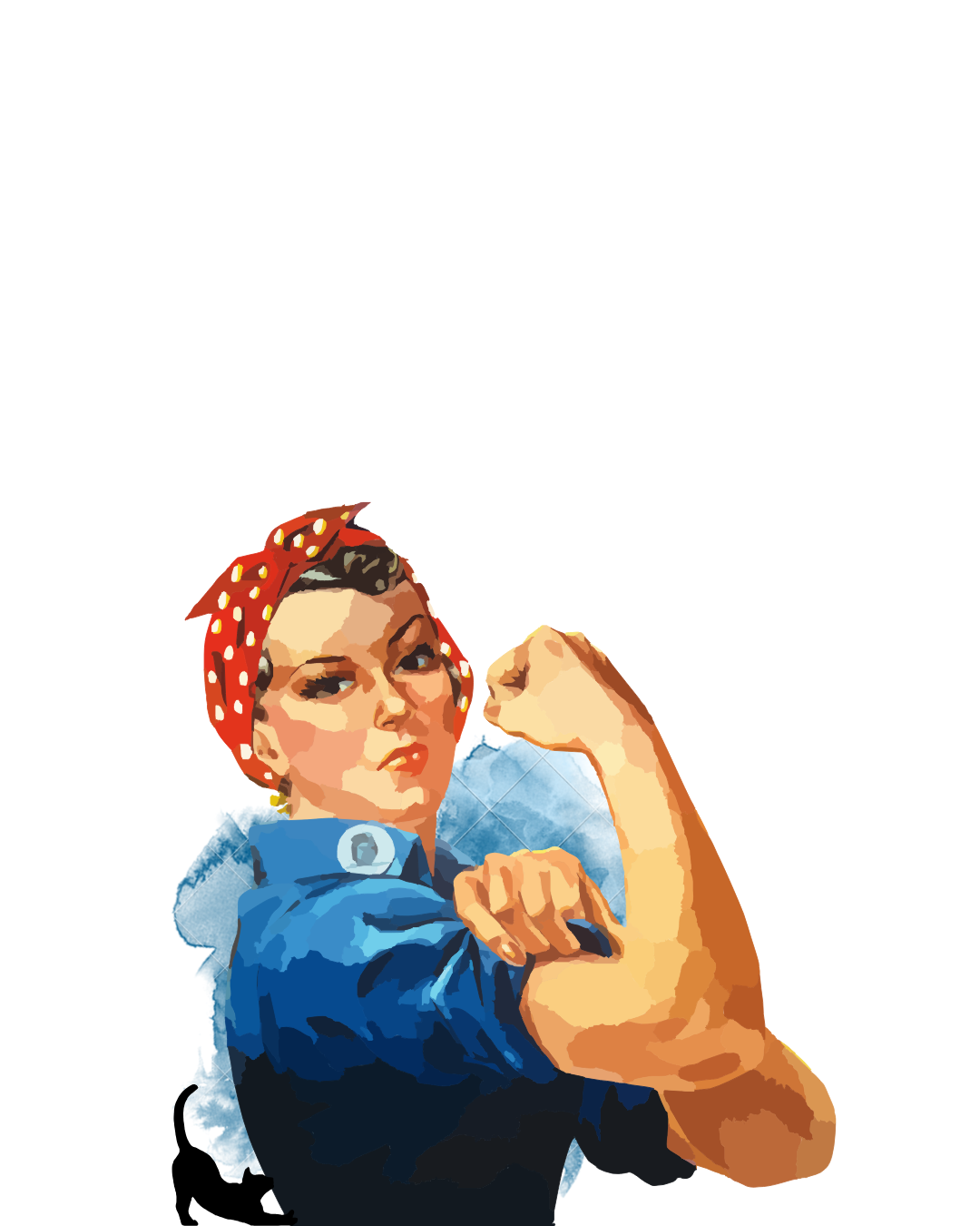 Digital Marketing Agency for Women Entrepreneurs| Iconic image of a woman with a red bandana and blue shirt flexing her arm on a white background